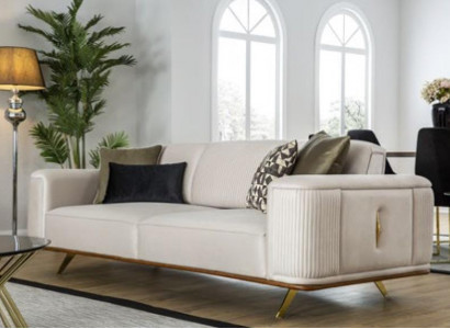 Modern sofa 3-seater upholstered sofa white textile seat design couch sofas fabric